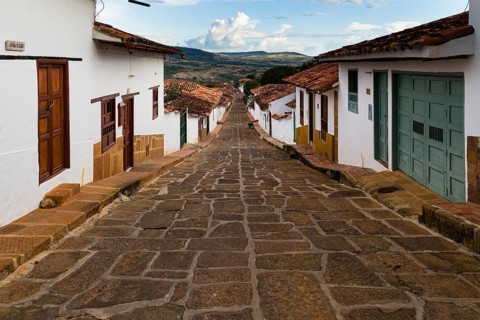 White Houses and Cobblestone Street