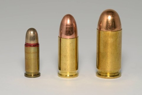 Row of pistol ammunition