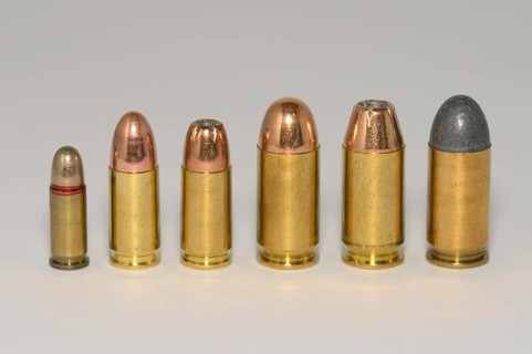 Row of pistol ammunition