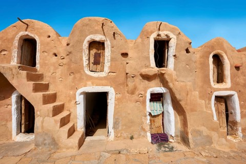 Northern Sahara mud brick Berber ghorfas