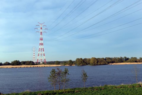 High voltage line Elbe crossing across the Elbe