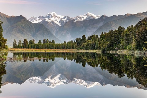 View of snow-covered Mount Cook and Mount Tasman