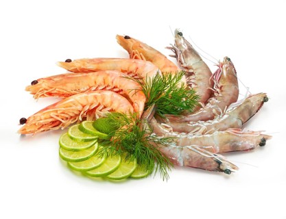 Boiled and raw prawns