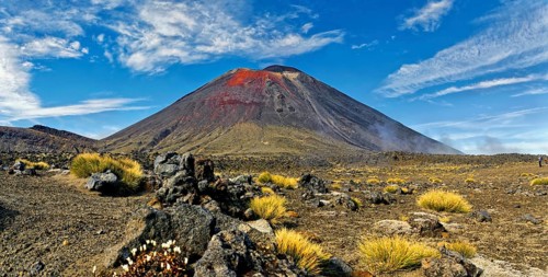 Volcanic landscape with the volcano Mt Ngauruhoe