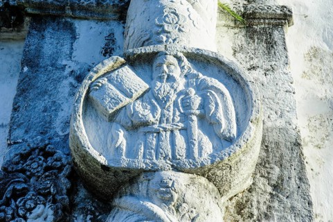 Close up of christian ornament on the Daraga church