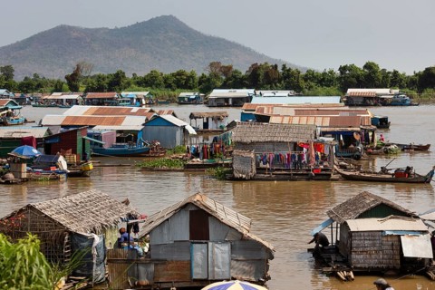 Floating villages with stilt houses