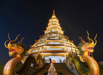 Nine-storey Chinese pagoda at dusk