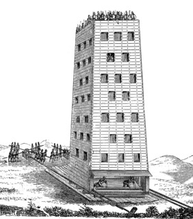 Siege tower or breaching tower or siege engine from the time of the second crusade