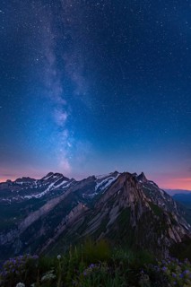 Santis massif with night sky and Milky Way
