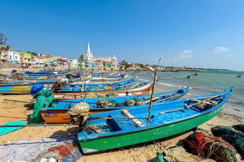 Colourful fishing boats in port