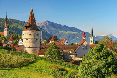 Town view with Capuchin tower and church