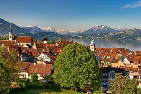 View of the town with Zytturm tower and church