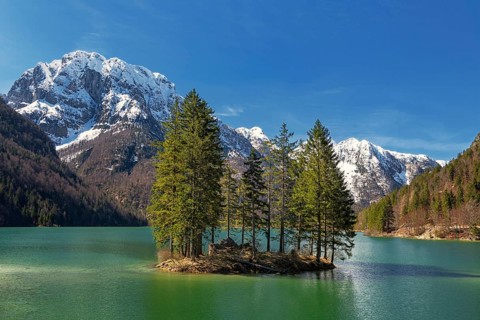 Lake Raibl with small tree island