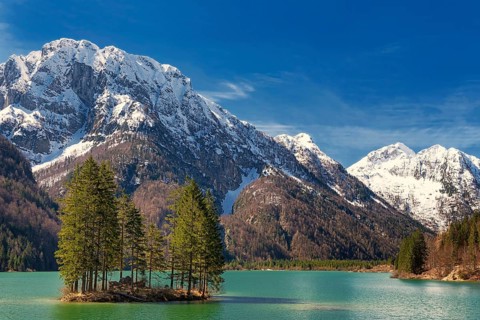 Lake Raibl with small tree island