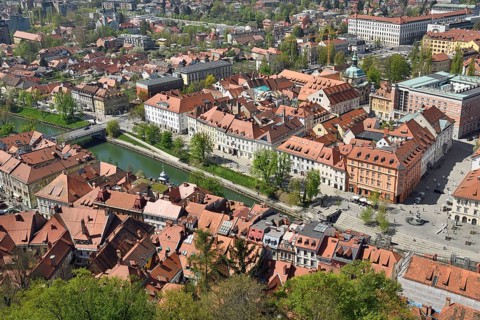 City view with old town and river Ljubljanica