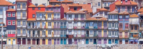Porto riverfront with row of houses Douro River