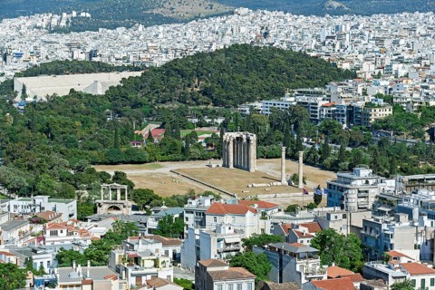 Ruins of Temple of Olympian Zeus in the town
