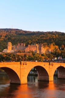 Heidelberg Castle with Karl Theodor Bridge in the Evening Light