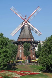 Windmill Herdentorswallmuhle in ramparts in spring