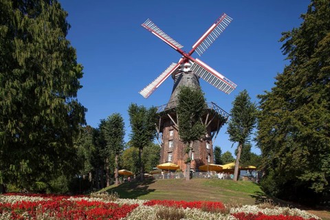 Windmill Herdentorswallmuhle in ramparts in spring