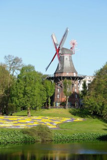 Windmill Herdentorswallmuhle in ramparts in spring
