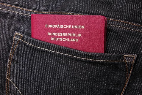 German passport of the European Union in trouser pocket