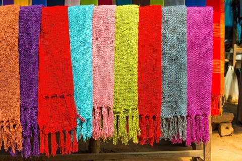 Strung different coloured fabrics
