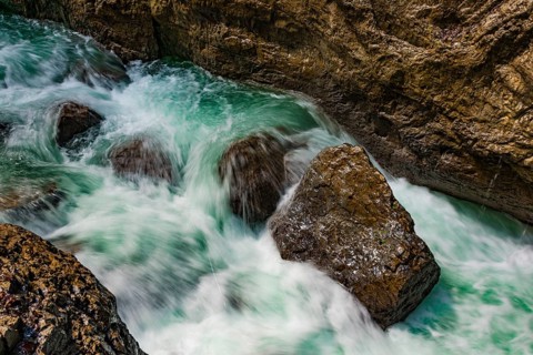 Torrential mountain river Partnach in the Partnach Gorge