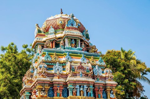 Colorful and decorated Hindu temple