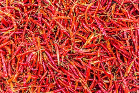 Red chili peppers at a market