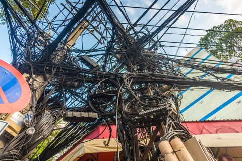 Chaotic bundle of power and telephone lines