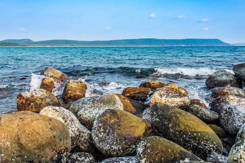 Rocky shoreline of Long Beach