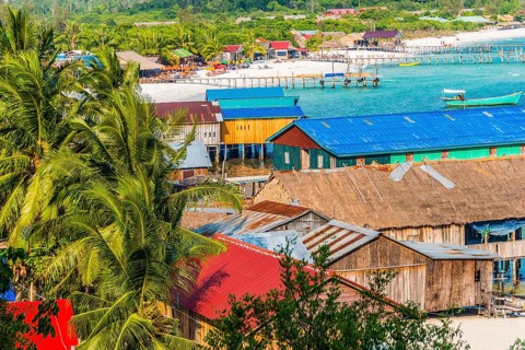 View of buildings and piers of Long Beach