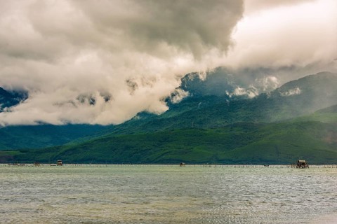 Dramatic stormy clouds above the sea in Hue