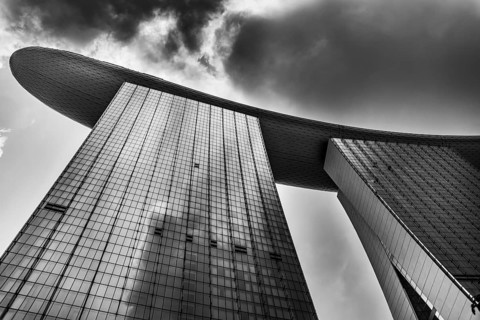 Futuristic outer facade of luxury Marina Bay Sands Hotel
