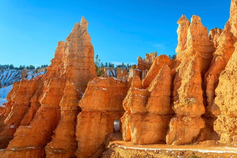 Hiking trail with tunnel through bizarre rock formations
