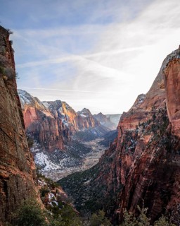 View from Angels Landing into Zion Canyon with Virgin River
