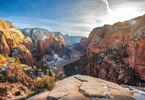 View from Angels Landing into Zion Canyon with Virgin River