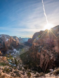 View from Angels Landing into Zion Canyon with Virgin River