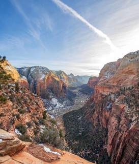 View from Angels Landing into Zion Canyon with Virgin River