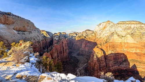 View from Angels Landing towards Zion Narrows on Virgin River