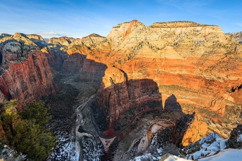 View from Angels Landing towards Zion Narrows on Virgin River