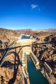 View from the Hoover Dam Bypass Bridge to the dam wall of the Hoover Dam