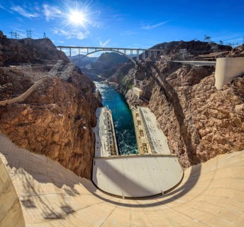 View of the Hoover Dam Bypass Bridge and Dam from the Hoover Dam