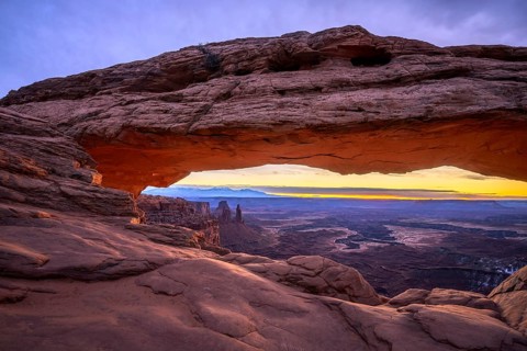 View through arch Mesa Arch at sunrise