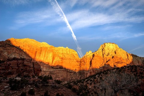 Mountain The Sentinel is illuminated by the morning sun