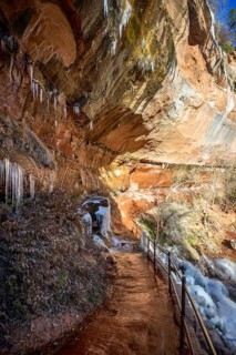 Iced Emerald Pools Trail in Winter