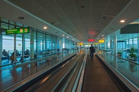 Moving walkway and smoking room at the airport