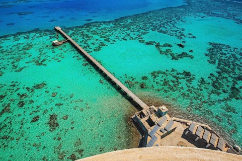 View from the lighthouse to the Sanganeb Atoll with jetty