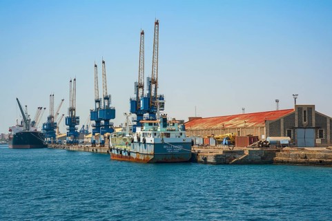Cranes and ships in harbour